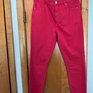 NWT LOFT Women's Frayed Bottom Red Mid-Rise Skinny Jeans